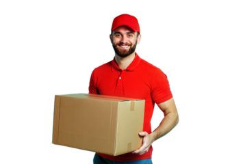 a delivery man lifting parcels box isolated on white background