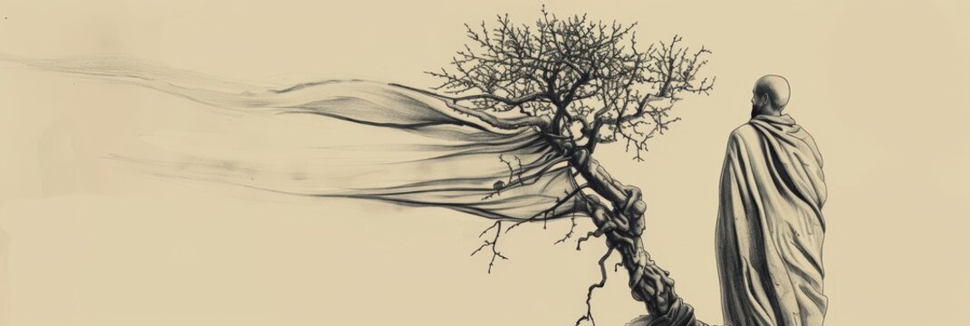 Biblical Illustration of Jesus' Parable of the Barren Fig Tree, Ideal for Banner,Christian banner