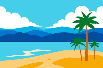 sea beach with palm tree vector illustration