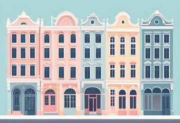 Fototapeta premium a row of colorful heritage shophouses in singapore with the windows and doors