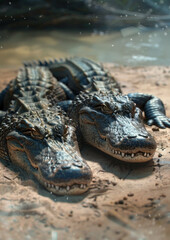 Two American Alligators (Alligator mississippiensis) at the marshland in Everglades National Park.