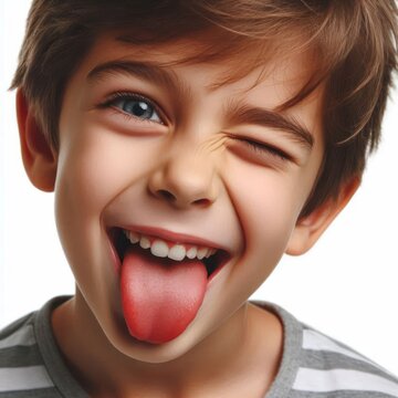 Funny child with tongue out and winking Isolated on white background