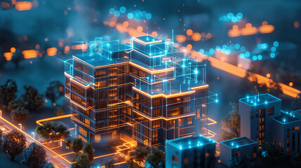 
Automated property management - a smart building equipped with sensors and artificial intelligence technology that autonomously monitors and manages utilities