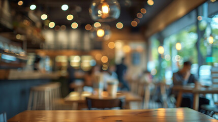 Blur coffee shop or cafe restaurant, Blurred restaurant background with some people and chefs and waiters working