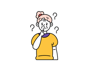 Illustration of a confused grandmother. Experiencing memory problems or memory impairment. suffering from Dementia, Alzheimer's, or Amnesia. senile old man. Character Illustration. outline style