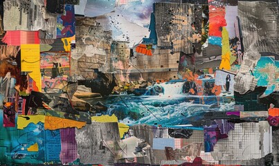Fototapeta premium A collage of different colored pieces of paper with a watermark that reads 