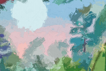 Oil paintings and various flowers, tigers, ponds, tropical leaves, marine creatures, and birds are beautiful