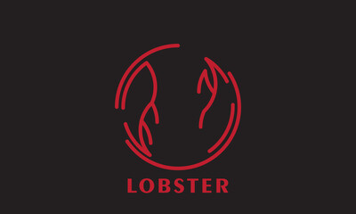 Lobster logo vector illustration, Lobster, Shrimp, Crayfish logo in red in circle shape,on white background.