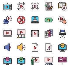 Filled outline icons set for Media.