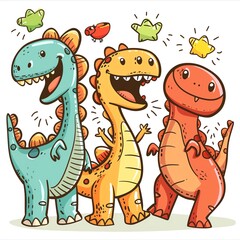 Obraz premium Dinosaur Roaring playfully with friends