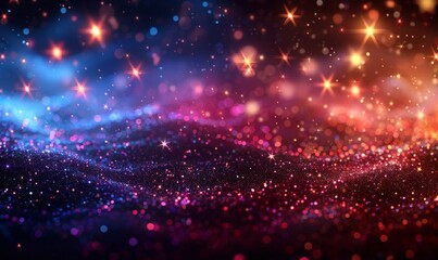 Obraz premium Abstract blurred background with sequins of blue, pink, yellow colors. Festive background with a bokeh effect. Christmas, New Year, holiday party, Birthday, anniversary, greetings, copy space