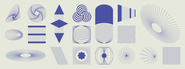 Abstract line wall art element vector set. Aesthetic contemporary stripe line art, geometric shape in monochrome, black and white. Art form design for wall art, decoration, wallpaper. © TWINS DESIGN STUDIO