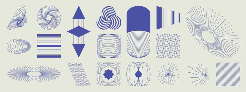 Abstract line wall art element vector set. Aesthetic contemporary stripe line art, geometric shape in monochrome, black and white. Art form design for wall art, decoration, wallpaper.