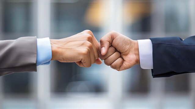 Two hands of businessman doing fist. Concept of fist, success, commitment to work,