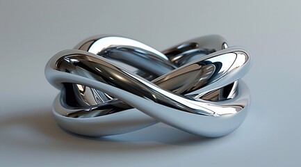 3d Rendering wave chrome metallic band. Flowing abstract metal shape