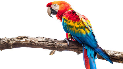 Obraz premium Parrot bird perched on a trunk on a transparent background.