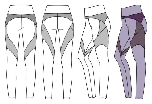 Women&rsquo;s sports legging, fashion flat sketch vector illustration, cad, technical drawing, flat drawing, template, mockup.