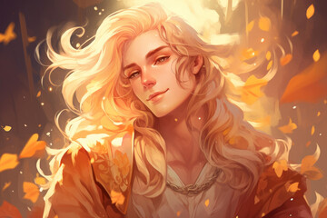 Delightful 3D illustration of a charming male elf with long blonde hair and captivating facial features.