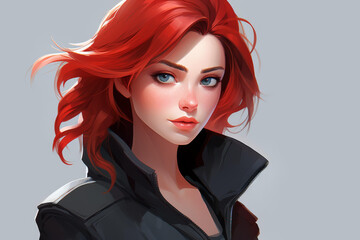 Detailed cartoon illustration of a female artificer engineer with red hair, showcasing a beautiful face.
