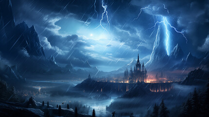Fototapeta premium heavy catastrophic lightning nature paint