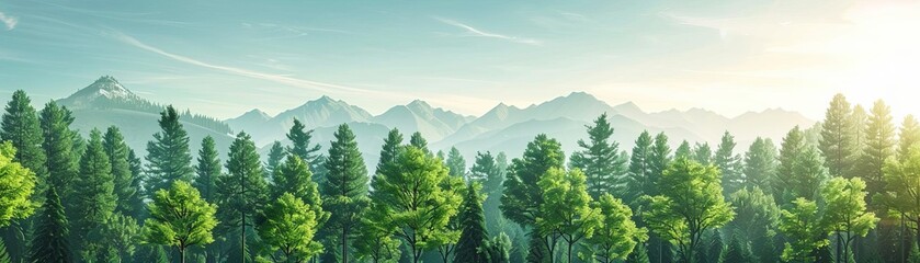 Fototapeta premium Sustainability-focused data visualization tools aiding forest management, side view, emphasizing the role of data in conservation, advanced tone, Analogous Color Scheme