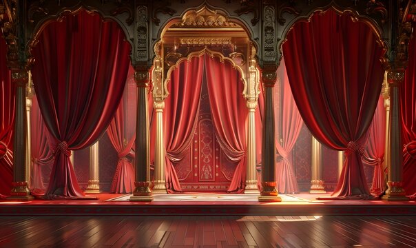 An Elegant Indian Musical Event Set Backdrop having arches, Generative AI
