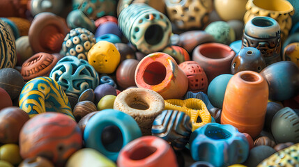Fototapeta premium A collection of colorful beads and beads of various shapes and sizes