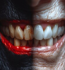 Obraz premium Woman teeth before and after whitening.