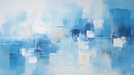 Abstract painting in blue and white , modern decoration. Abstract and minimalist oil painting background with copy space.