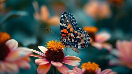 Obraz premium Exquisite Butterfly Resting on Vibrant Floral Masterpiece