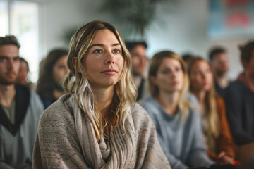 Fototapeta premium a woman sitting in front of a group of people