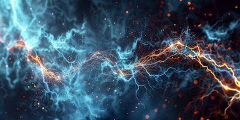 Fototapeta premium Futuristic Bitcoin Blockchain Technology: Digital Lightning Network and Rapid Transactions on 4K HD Wallpaper，Technology, the digital lightning network of Bitcoin blockchain technology and its fast tr