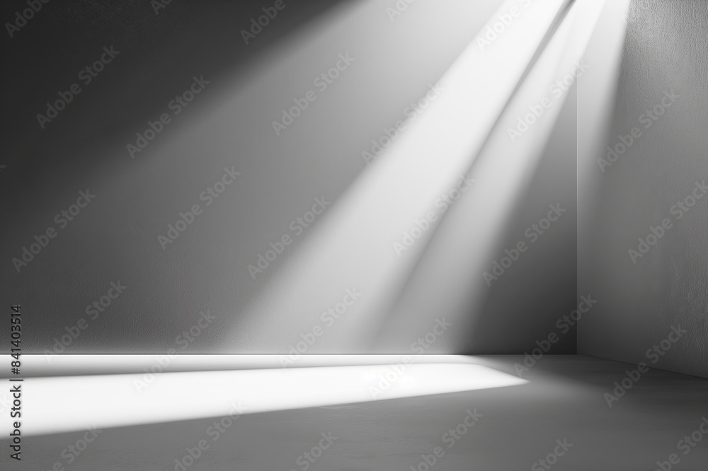 Aufkleber an empty modern room with natural light casting geometric shadows, on a plain background, concept of