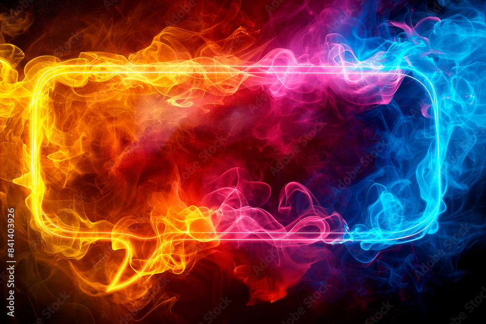 Poster Abstract colorful smoke on a dark background, frame-like design concept for creative projects. Generative AI