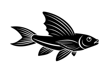 linocut a flying fish vector illustration