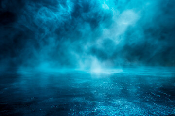 A mystical scene with swirling blue smoke over a textured surface, set against a dark backdrop, concept of mystery. Generative AI