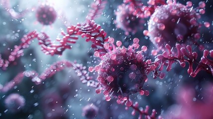 cancer cells, viruses 3D scientific illustration
