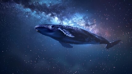 Fototapeta premium Whale swimming through starry nebula clouds