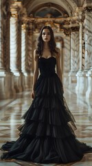 Dramatic High Fashion Editorial of Model in Opulent Historical Setting
