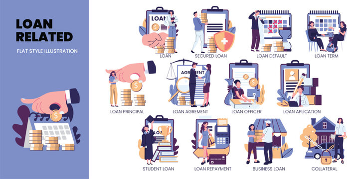 loan realated set flat style illustration vector design