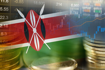 Stock market investment trading financial, coin and Kenya flag or Forex for analyze profit finance business trend data background.