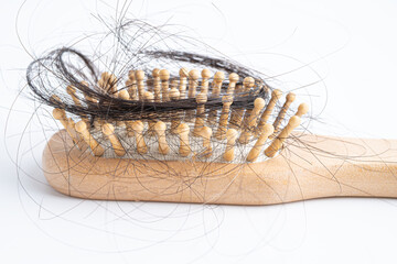 Hair loss fall with comb bush serious problem health, beauty and cosmetic concept.