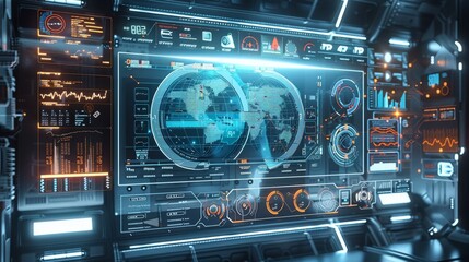 Generate a data big screen, with a technological style and a sense of design, containing elements related to big data. Generative AI.