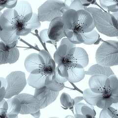Seamless beautiful black white and blue flowers pattern background