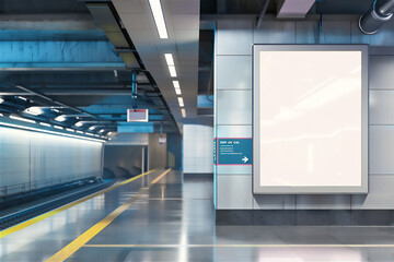 Billboard/poster mock up on the wall in the subway/airport