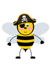Funny pirate bee with black hat and covered eye