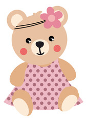 Cute teddy bear sitting wearing a dress