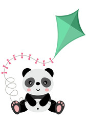 Cute panda sitting holding a kite