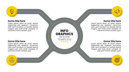 Infographic template. Roundabout with 4 exits and icons © kuliperko