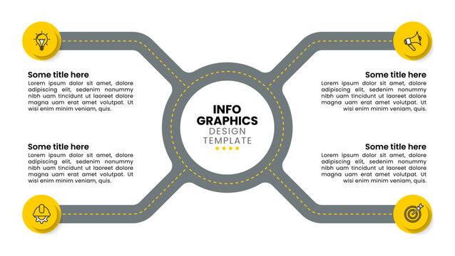 Infographic template. Roundabout with 4 exits and icons